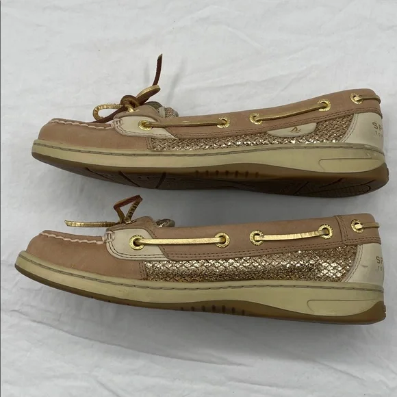 Sperry Angelfish Topsiders Glittery Gold and Tan Boat Loafers. 6.5M. - Picture 10 of 11